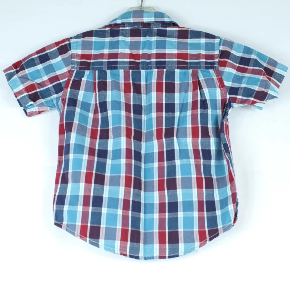 Children's Place Blue &‎ Red Flannel Short Sleeve Button Up Shirt Boys Size 24mo